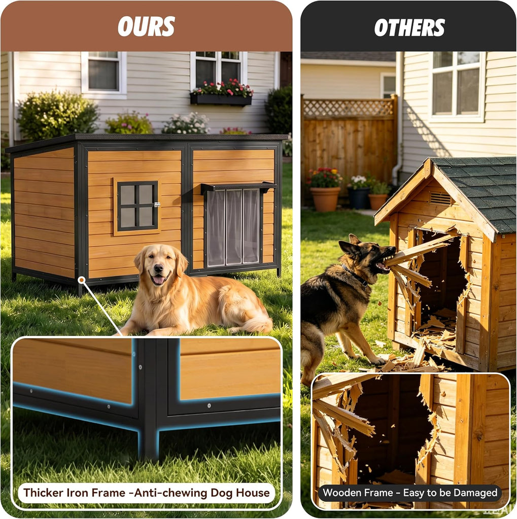 59" Extra Large Outdoor Dog House with Insulated Liner, Brown