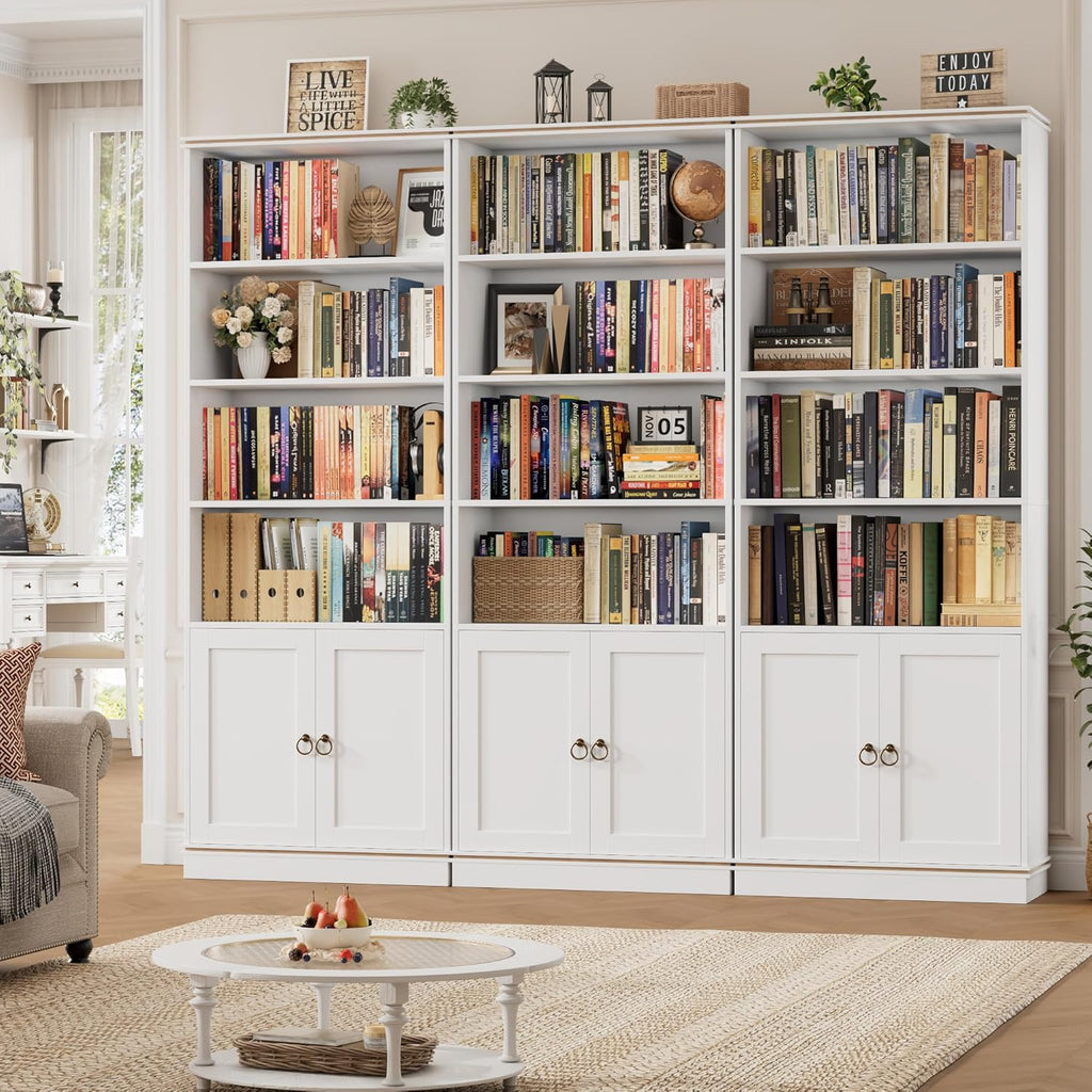 71" Tall Book Shelf and Bookcase with Doors, 6 Tier Wooden Bookshelf with Storage Cabinet
