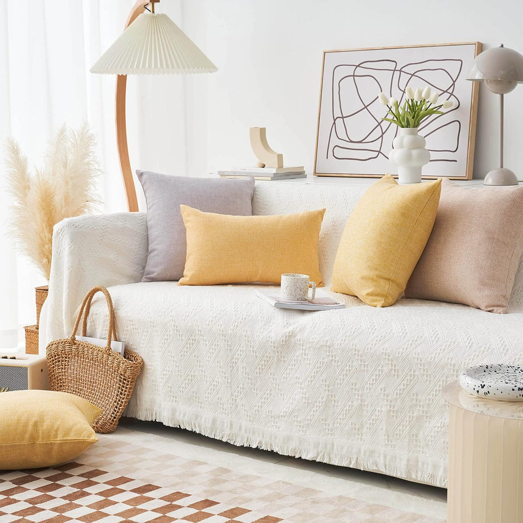 Yellow 20x20 Pillow Cover Textured Linen Throw Pillows, 50cm, 20 Inch, Yellow