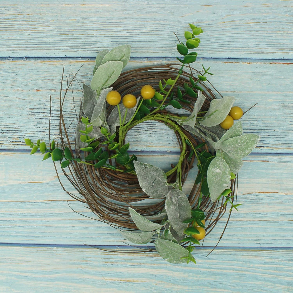 Rustic Country Artificial Lambs Ear/Boxwood and Twig Wreath, Year Round Full Green Wreath or Outdoor Display, 9-Inch