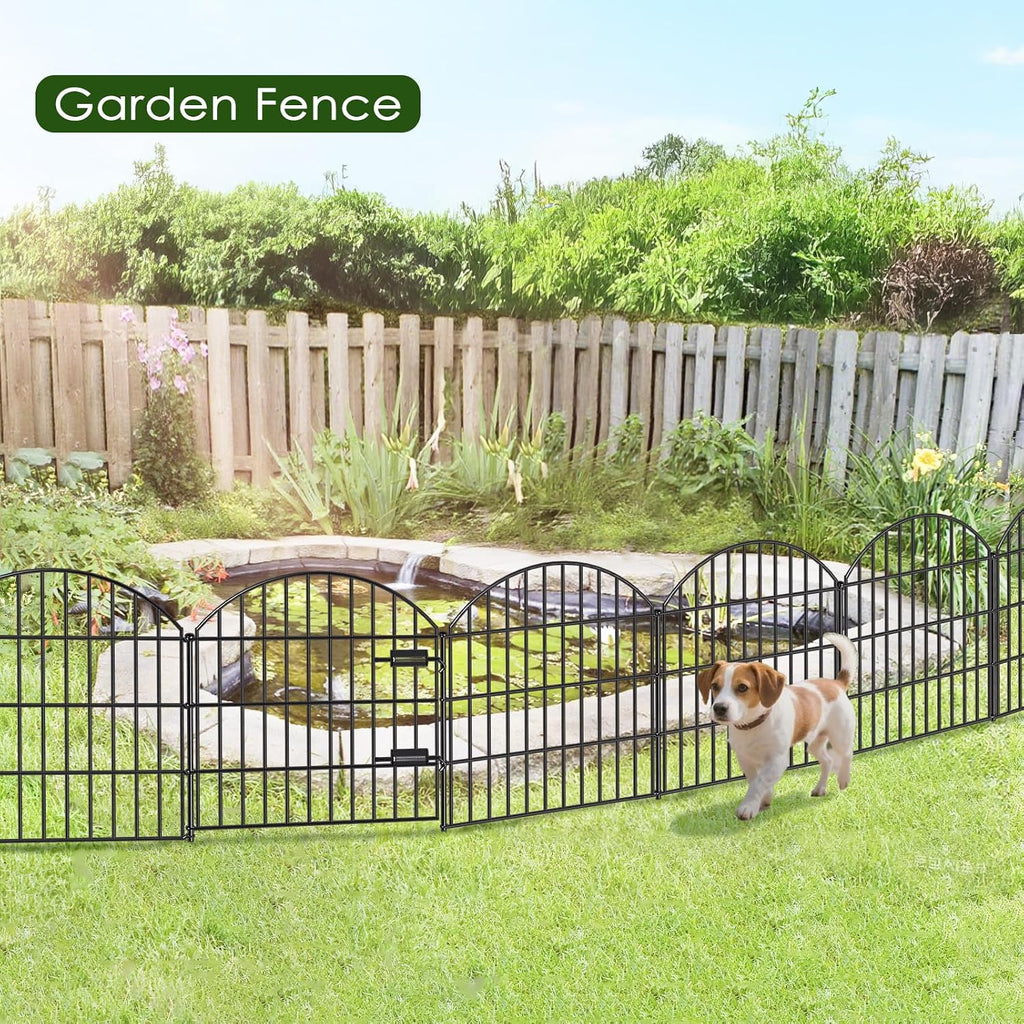 Metal Garden Fence with Gate 28in (H) x 37.3ft (L), 1 Gate + 15 Panels Dog Fences Border Fence Animal Barrier, No Dig