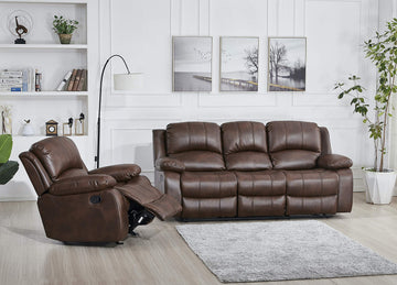 2PC Faux Leather Reclining Couch Set, Living Room Furniture Set, Sofa, Glider, 8018 Multiple Colors (Brown