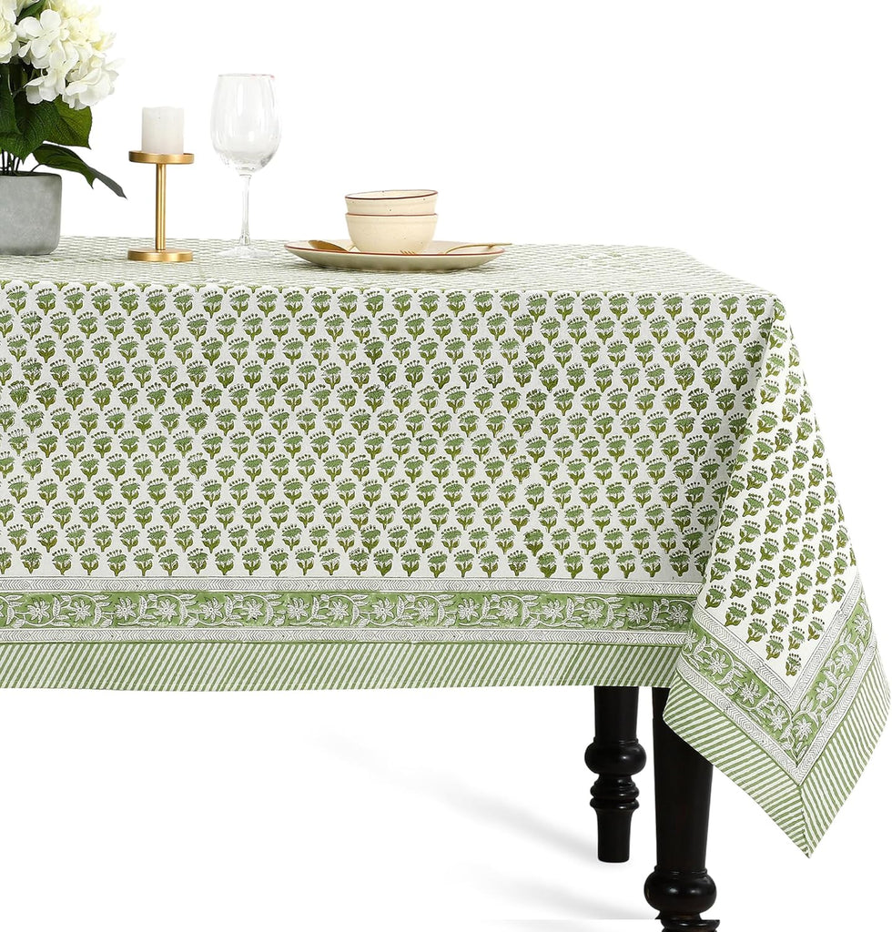 CPC Tablecloth 100% Cotton 60x90 Inch Indian Block Print Rectangle Table Cover, Washable Table Cloth