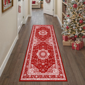 Christmas Red 2x6 Runner Rug Vintage Oriental Carpet
