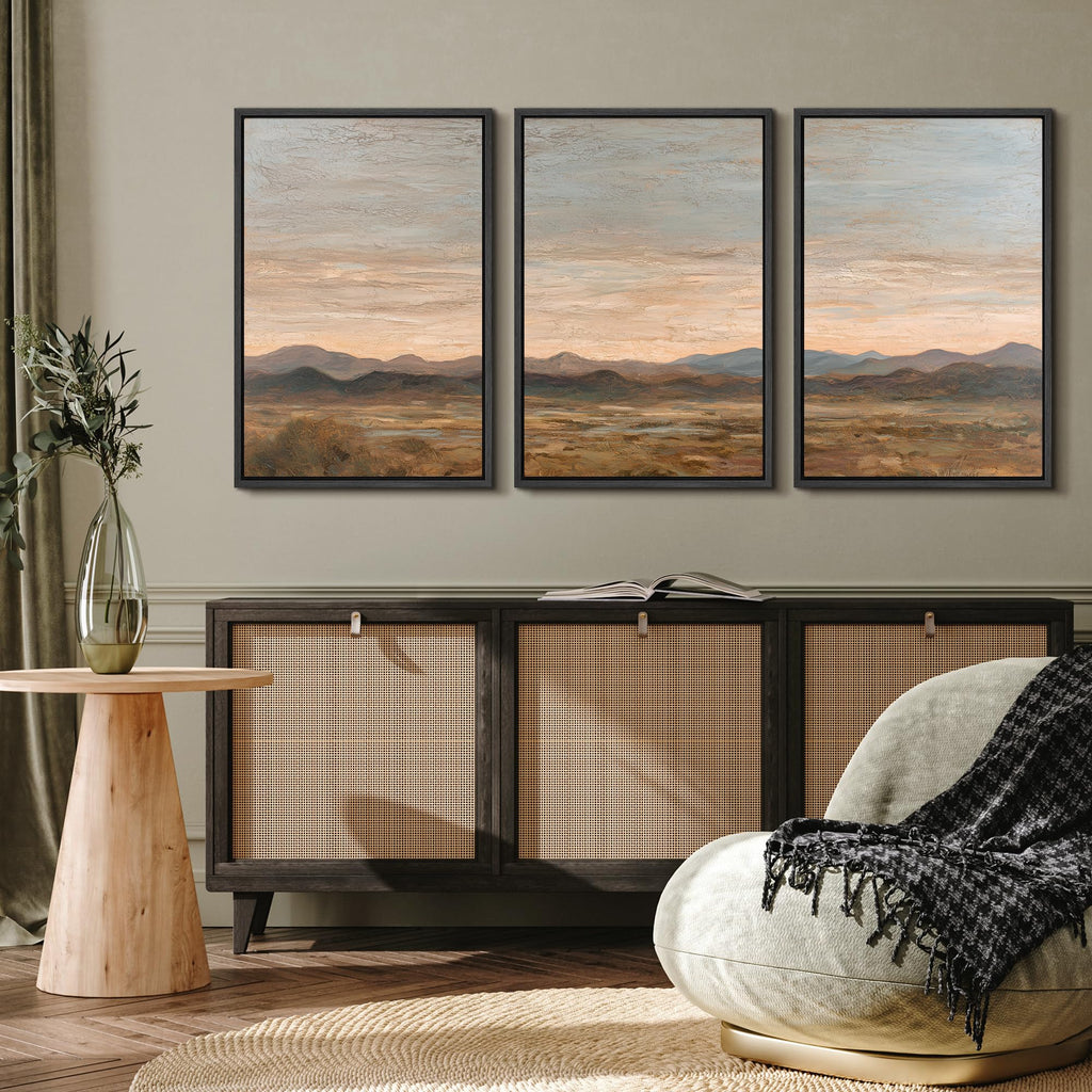 Framed Wall Art Print Set Warm Desert Mountain Landscape Illustrations Modern Art Boho Decorative Colorful Chic