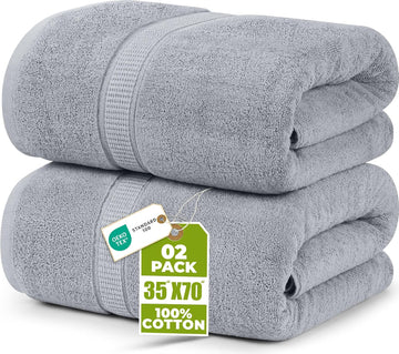 Jumbo Bath Sheets, 2 Pack, 35x70 in, 600 GSM Cotton, Cool Grey