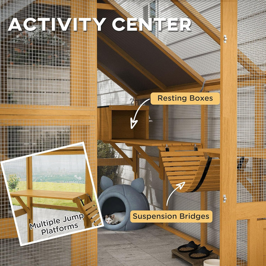 110" L Large Catio Outdoor Cat Enclosure for Multiple Kittens Yellow