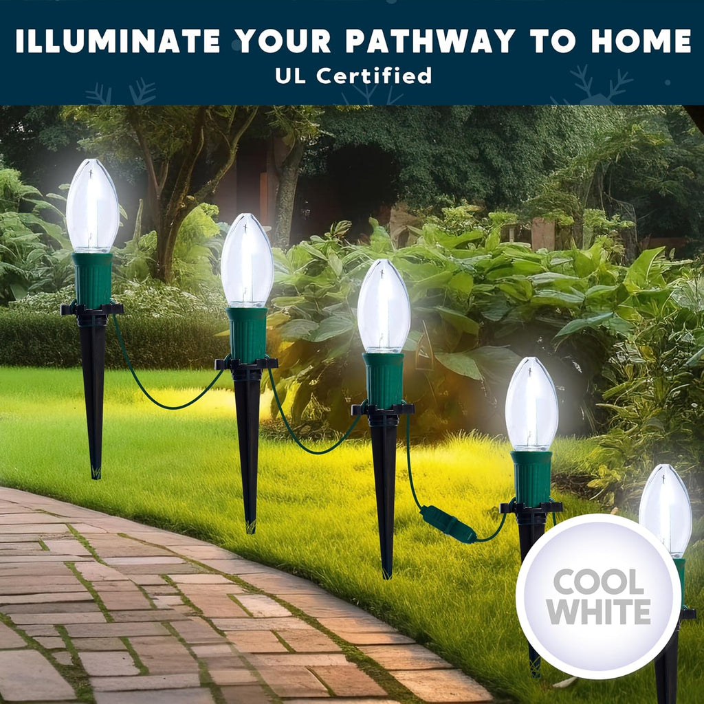 Christmas C9 Pathway Lights Outdoor Decorations 24 Packs, 30.75ft Xmas White Pathway Marker String Lights for Holiday