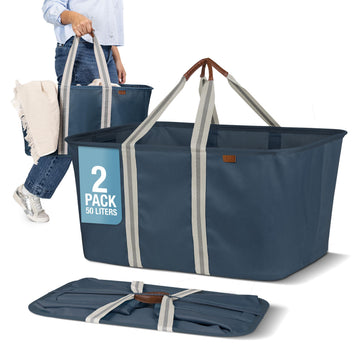 Collapsible Laundry Baskets, 50L LUXE Tote 2 Pack, Navy