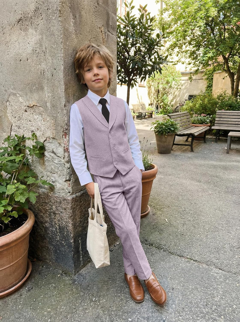 Boys Linen Suit 4 Pcs Beach Summer Outfit Boy Formal Dress Vest Pants