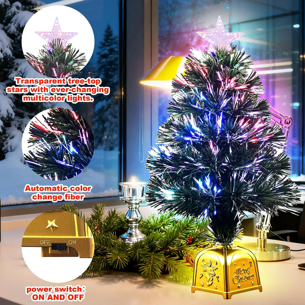 24inch Green Pre-lit Fiber Optic Christmas Tree,Small Christmas Tree