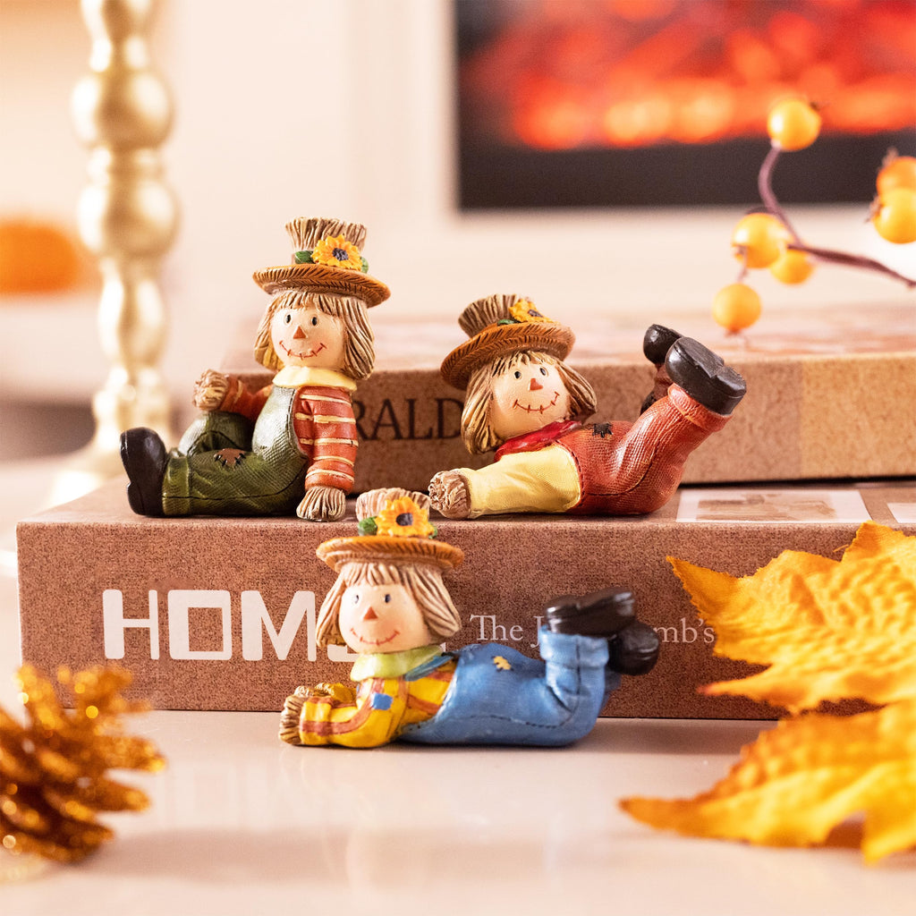 Scarecrow Fall Decorations, 3 Pcs Fall Decor for Table Indoor Outdoor, Resin Thanksgiving Decorations Garden