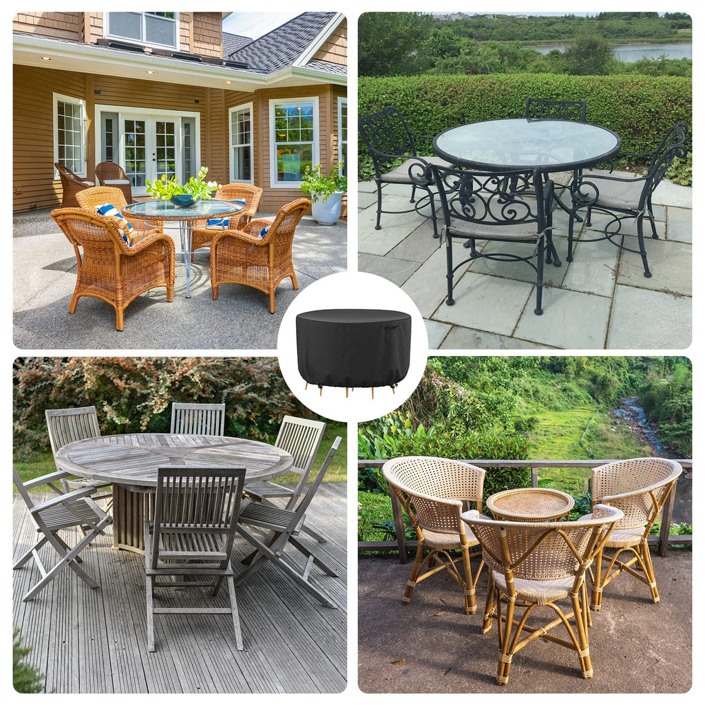 Round Patio Furniture Cover, Waterproof Heavy Duty 600D Outdoor Table Covers Anti-Fading Cover for Outdoor Furniture
