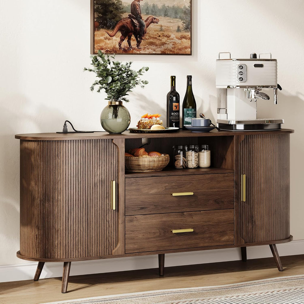 60" Sideboard Buffet Cabinet with Storage, Sliding Door & Adjustable Shelf