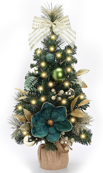 24" Green Small Christmas Tree Mini Tabletop with Lights