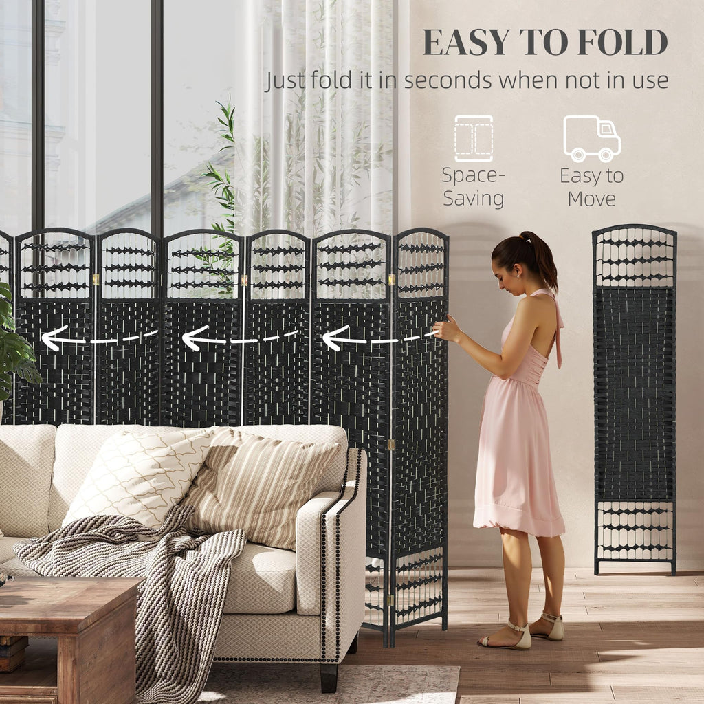 8 Panel Room Divider, Folding Privacy Screen, 5.6', Black