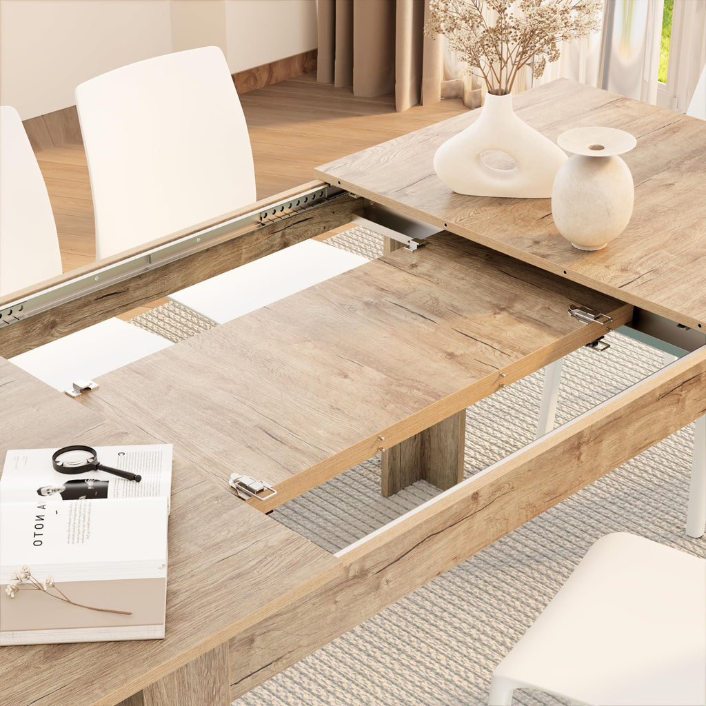 Easy, Extendable Dining Table, 55, 1(86, 6) x35, 4 in, Oak, for 6-8 People, Expandable Dining Table, Italian Furniture