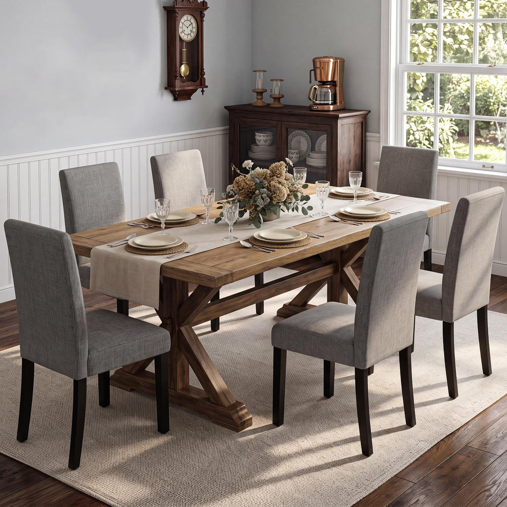 Modern Gray Linen Parsons Dining Chair, Sturdy Wood Legs, Set of 2