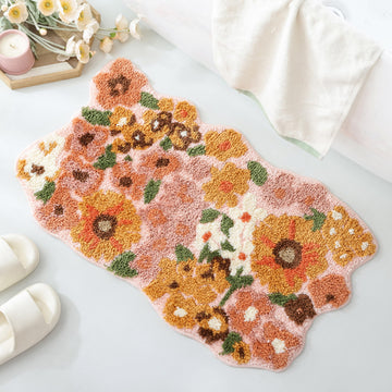 Floral Bath Mat, Cute Bath Mat, 32'' x 20'', Orange