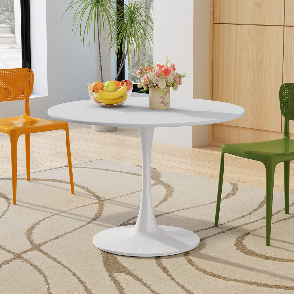 Inspired Saarinen Style White Tulip Table Round Dining Table 42", MDF and Metal Frame Large Round Kitchen Table, Can be Used Cafe Coffee and