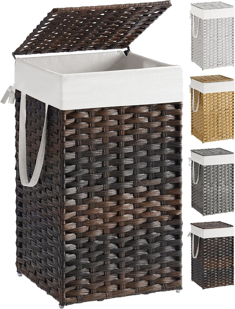 Laundry Hamper with Lid, 17.2 Gallon (65 L) Synthetic Rattan Clothes Laundry Basket with Lid and Handles, Foldable