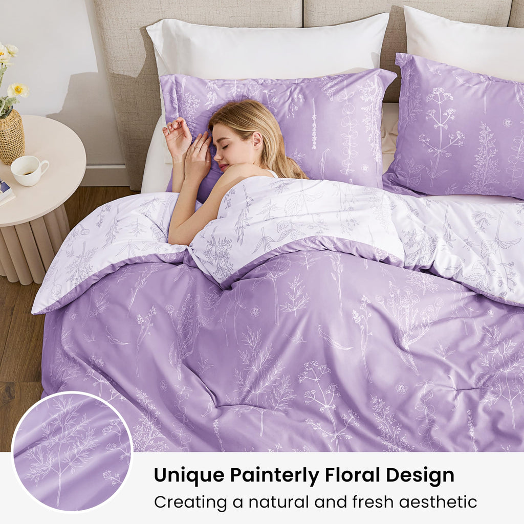Floral Comforter Set Cute Bedding Reversible Lavender
