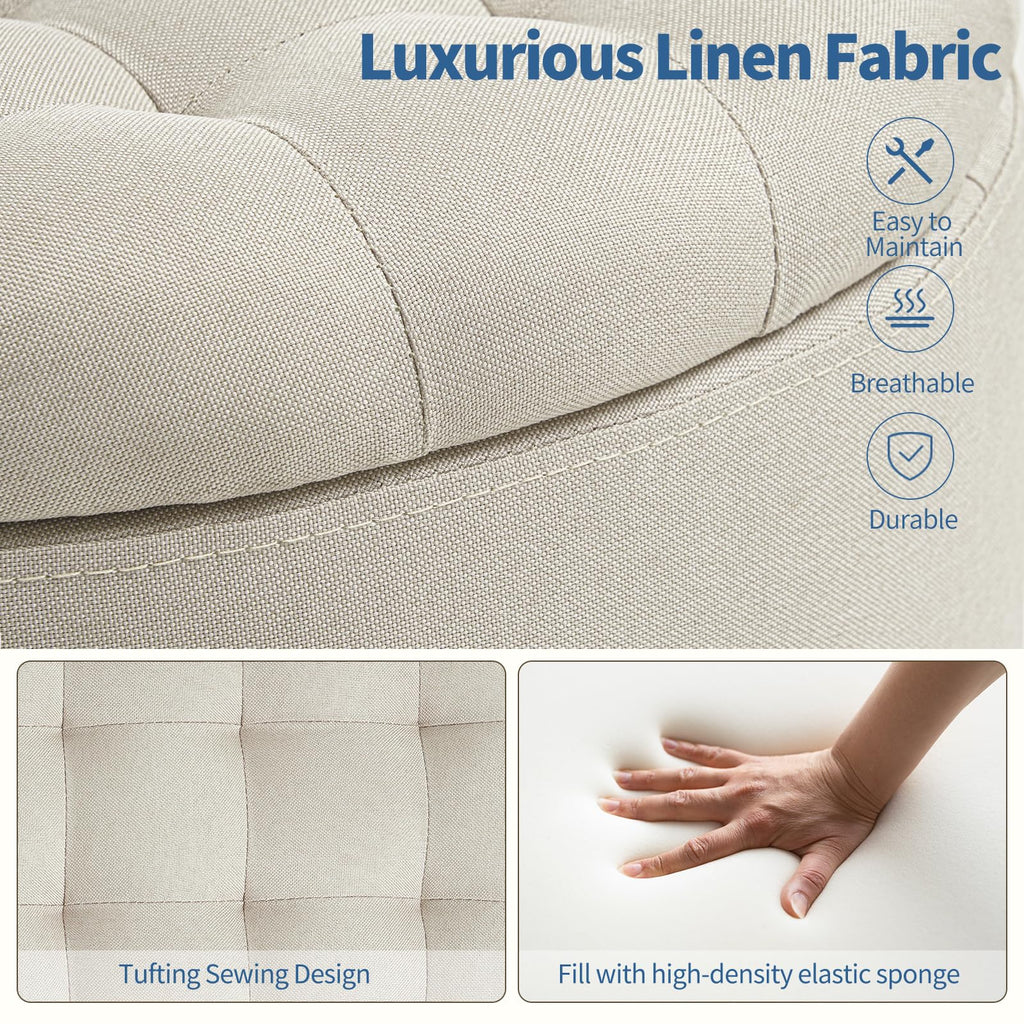 Modern Round Storage Ottoman, Button Tufted Ottoman Foot Stools Ottoman Footstool with Removable Lid Storage Ottoman