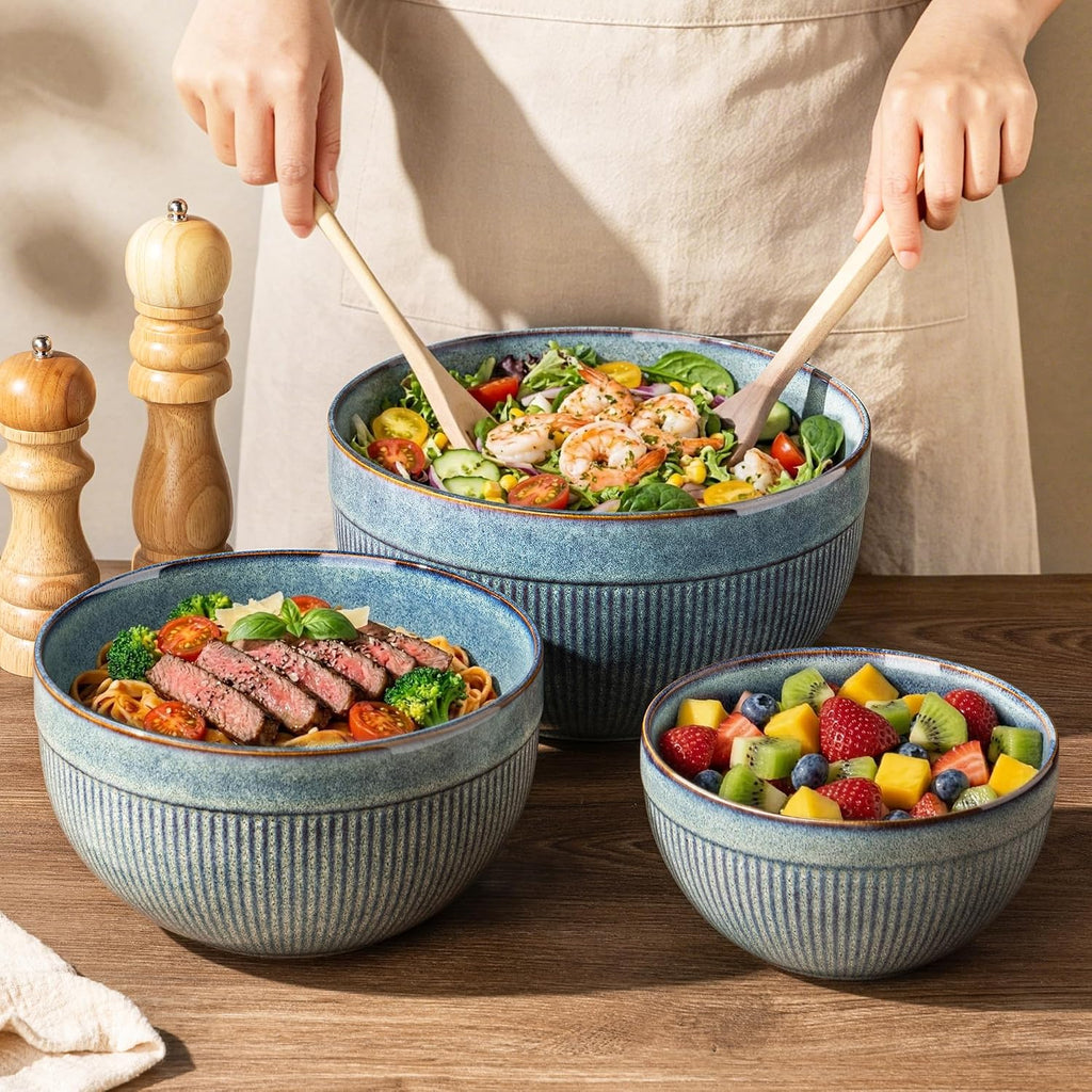 Ceramic Mixing Bowls Set of 3, Stoneware Nesting Serving Bowls, | 45/90/150 oz For Prep, Baking, Serving, Gift