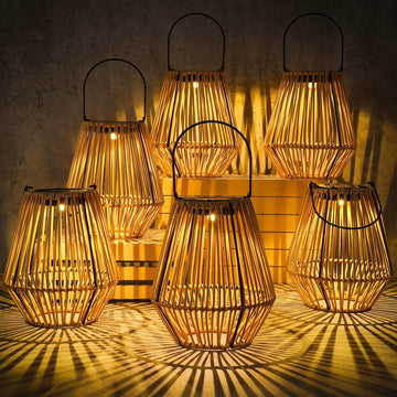 6 Pack Solar Lantern Outdoor Waterproof Rattan, Square