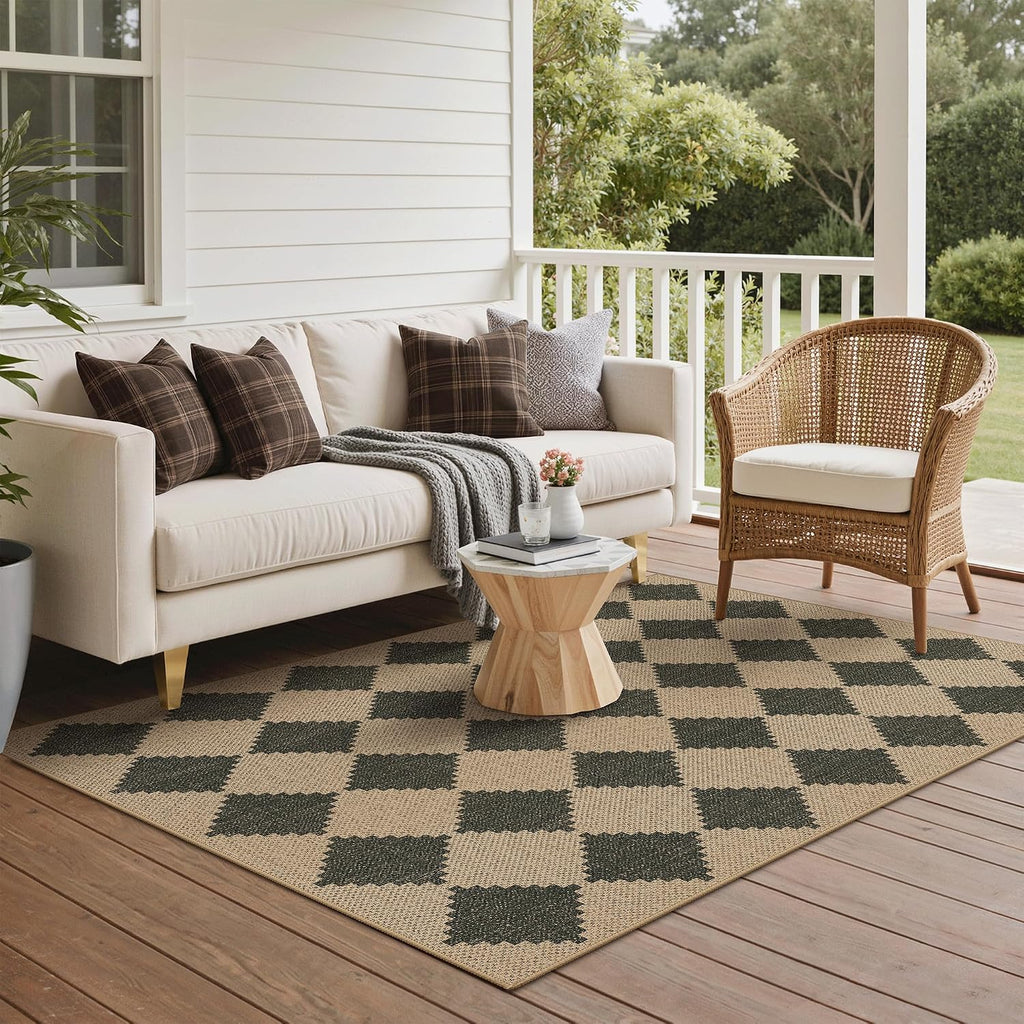 Area Rugs, Washable Outdoor Checkered Non Slip