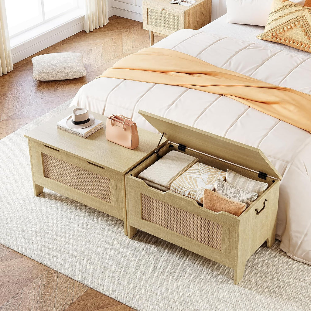 Farmhouse Storage Bench, 30" Wooden Storage Chest, Wood Color | Soft-Close Safety Hinge, Lift-Top Entryway Shoe