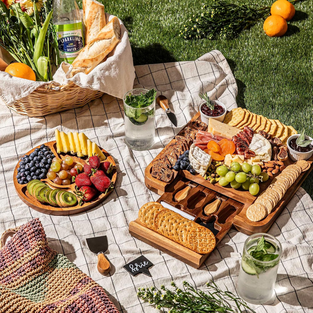 Charcuterie Board Set with Serving Accessories, Acacia | Serving Board Gift warmings, Weddings and Birthdays, Great