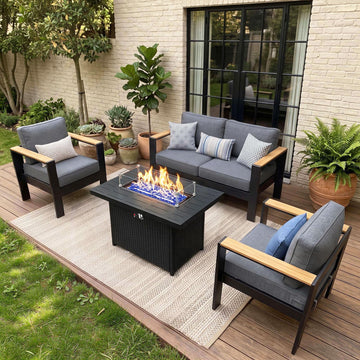 4 Piece Aluminum Outdoor Furniture Set with Fire Pit Table