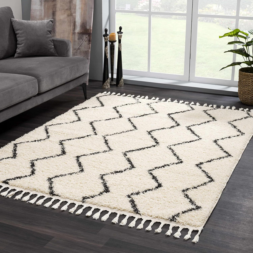 Azalea Living Room, Bedroom Area Rug - Diamond Geometric Trellis Zig Zag - Bohemian Moroccan Berber Boho Tribal