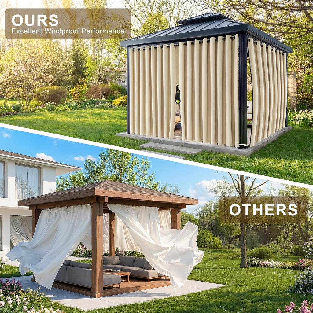 Fade-Resistant Outdoor Curtains Waterproof with Zipper | Zipper Back Tab,Windproof Sun Blocking Thermal Insulated for