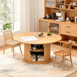 Extendable Round Dining Table for 2-4-6, 63 Inch Dining Room Kitchen Table with 2-Tier Storage Shelf, Modern