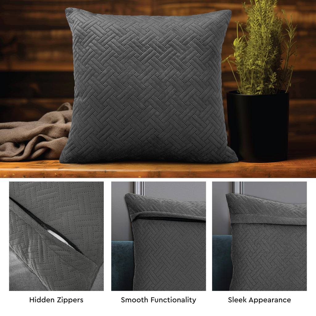 XO Velvet Throw Pillow Covers, No Inserts 20"x20" Dark Grey