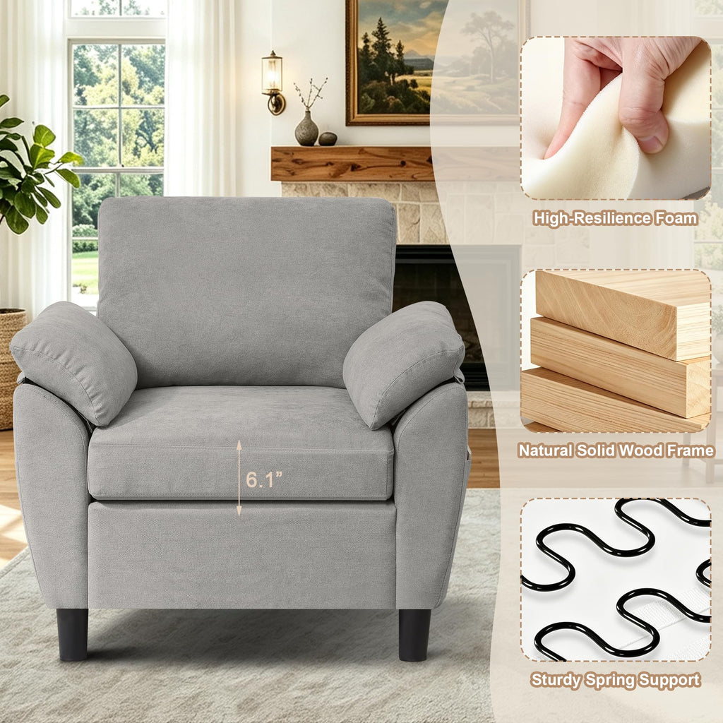 Convertible Sectional Sofa Set, 79" Modern L Shaped Couch, Linen Upholstered 3 Seat Sofa and 35" Accent Chair