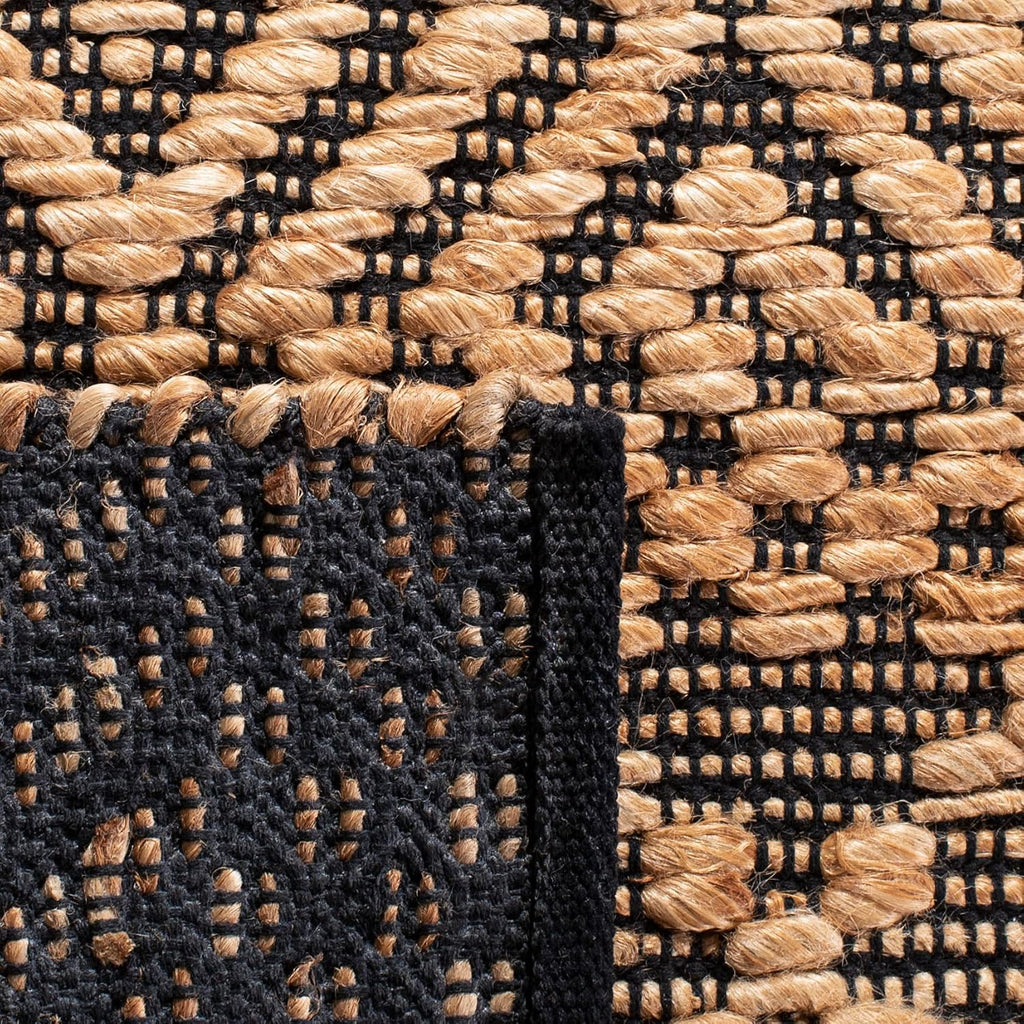 Kilim Collection Accent Rug, Natural & Black, Handmade Boho Jute, Ideal for High Traffic Areas (KLM455A)