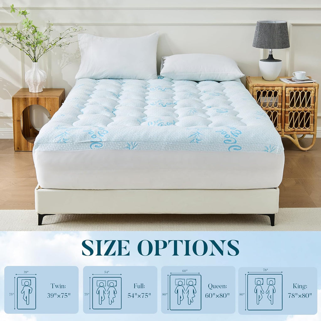 King Mattress Topper, Cooling Gel Memory Foam Topper for Hot Sleepers | Bamboo-Derived Breathable Fabric, Soft