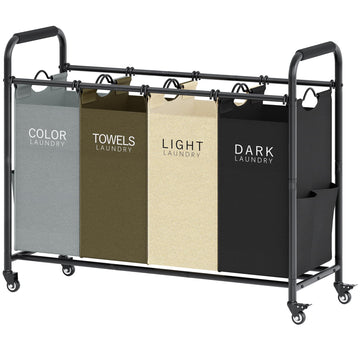 4 Bag Laundry Sorter Cart, Laundry Sorter 4 Sections, 4 Colors