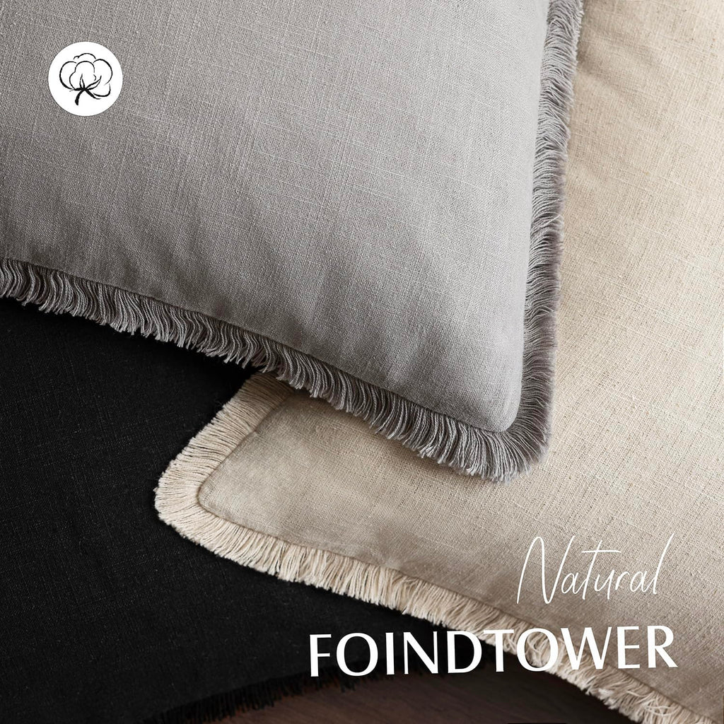 Boho Linen Fringe Lumbar Throw Pillow Covers 12×24 Light Gray