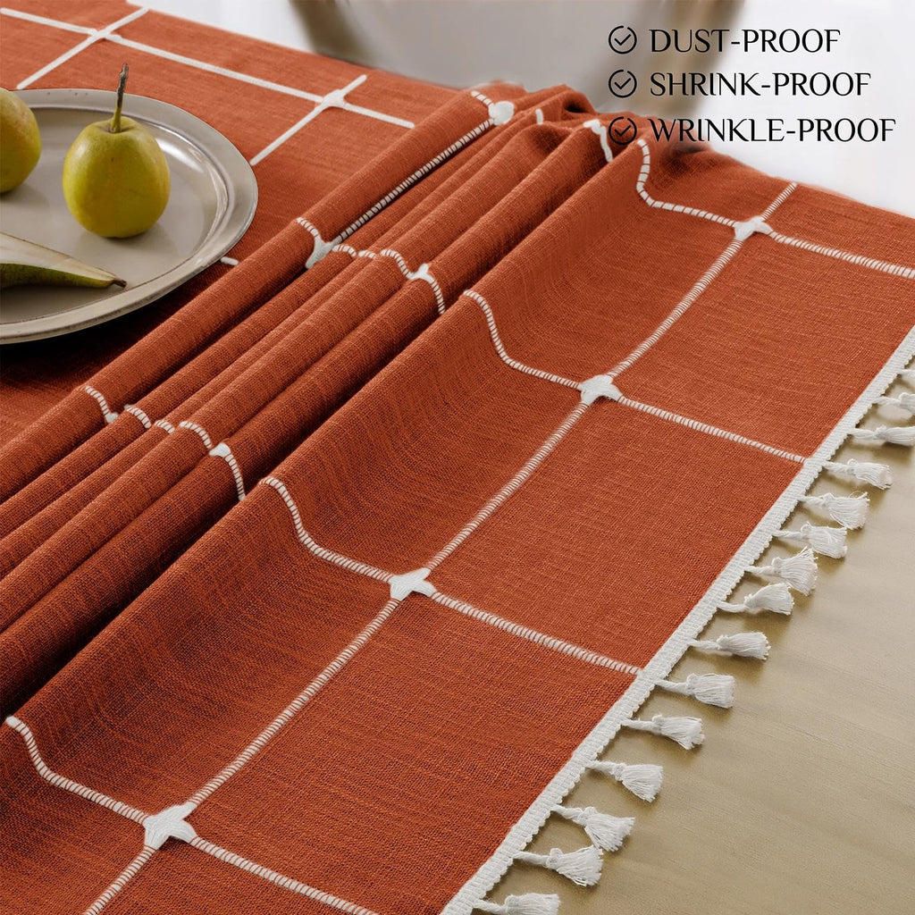 Fall Linen Rectangle Tablecloth with Tassel, 55 x 120 Inch