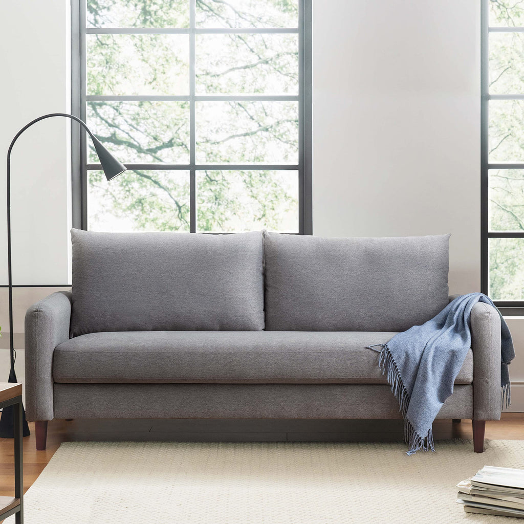 MAE Mid-Century Modern Curved Arm Sofa with Solid Wood Legs, Light Grey