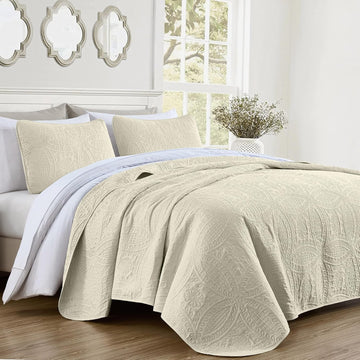 3-piece Oversized Bedspread Coverlet Set (, Ivory)