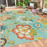 Floral Indoor Outdoor Rug 8x10, Non Slip Outdoor Patio Rug for Camping Picnic, Portable Large Outdoo