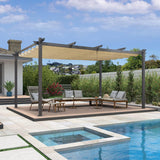 12' X 16' Outdoor Pergola with Retractable Canopy Aluminum Shelter for Porch Garden Beach Sun Shade Pavilion Grape