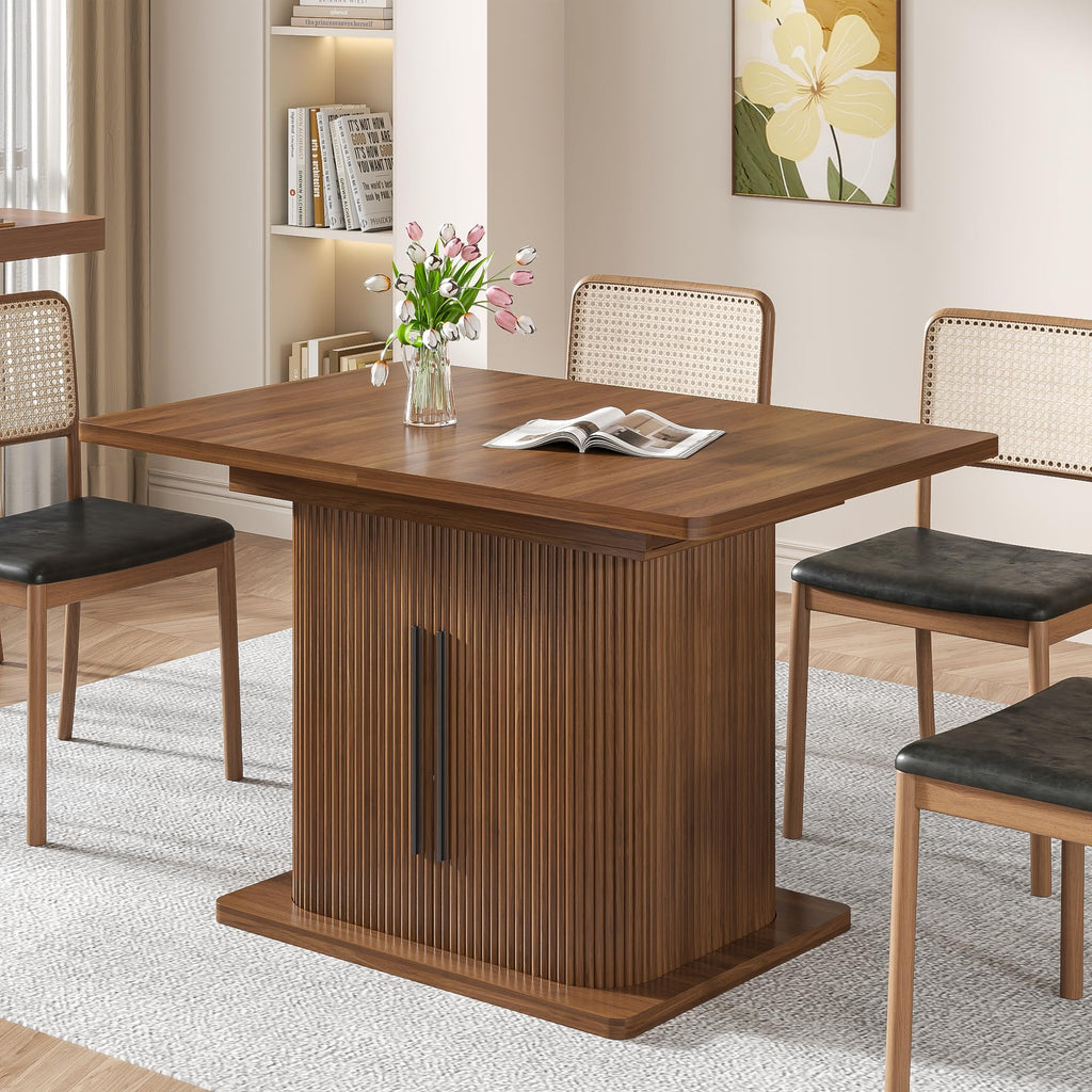 Extendable Dining Room Table for 4-6, 47-65 Inch Rectangle Kitchen Dining Table with Large Storage, Fluted Sliding
