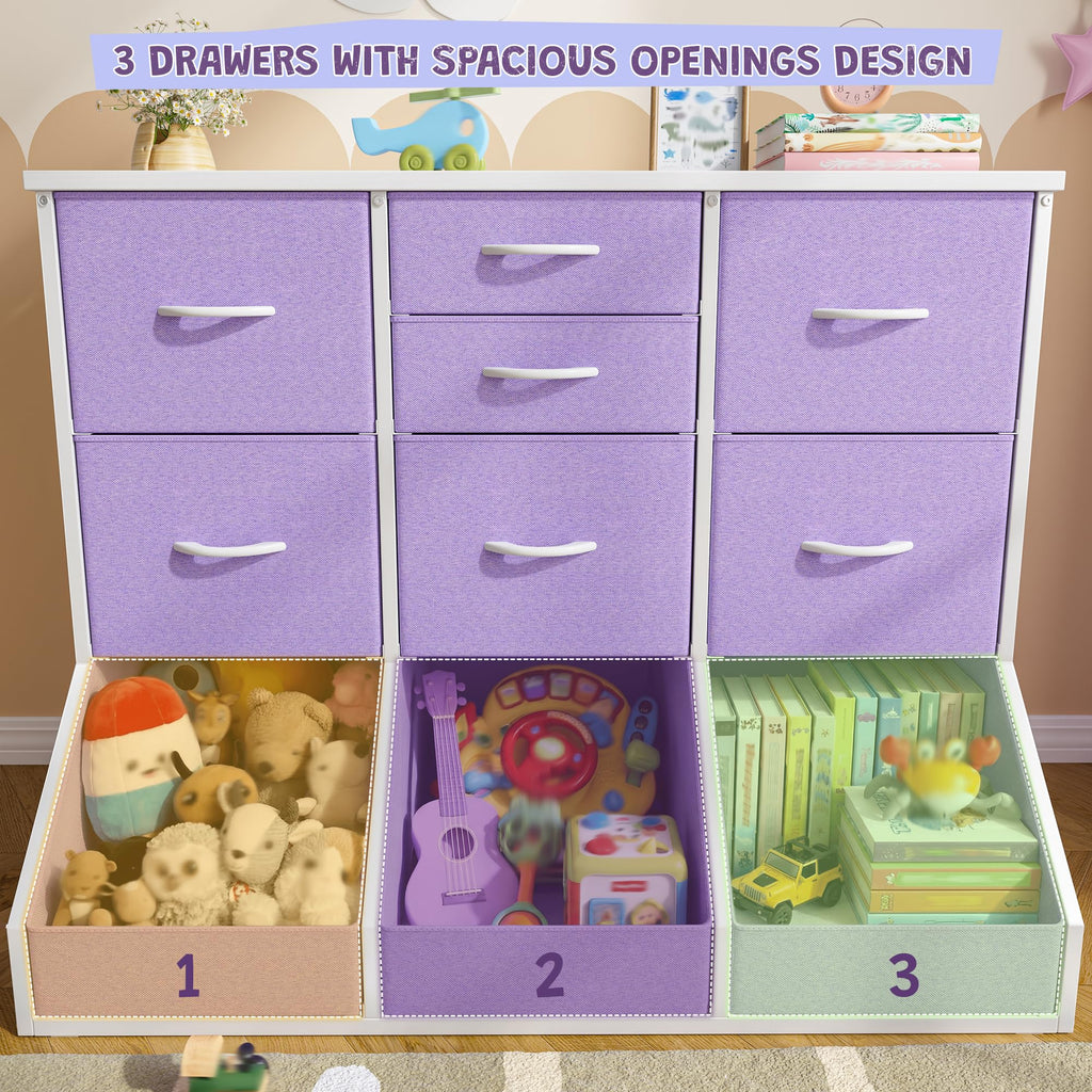 Dresser, 7 Drawer and 3 Open Cubby, Modern Bedroom
