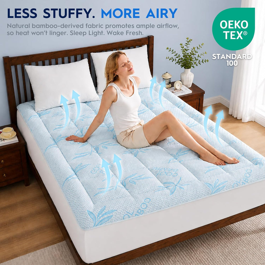 Waterproof Mattress Pad Full Size, Cooling Mattress Protector for Hot Sleepers Made with Bamboo Viscose, Cloud-Soft
